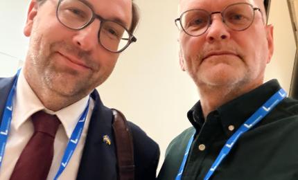 Fredrik Malm och Mats-Olof Liljegren vid Liberalernas landsmötet i Karlstad 23 november 2025